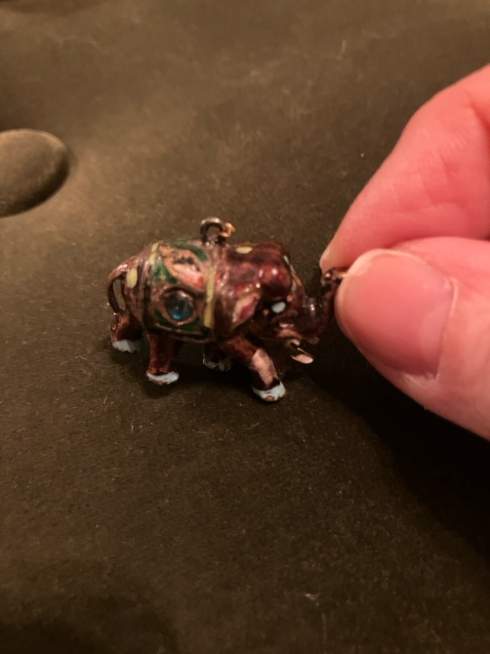Hand-Painted Sterling Silver  Elephant Pendant- Sterling Silver and turquoise